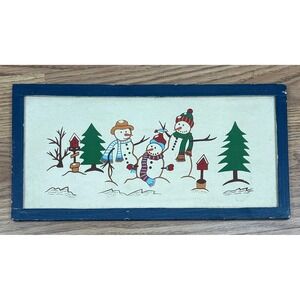 Vintage Snowman Wall Decor Set of 2 11" Wood Framed Christmas Plaques